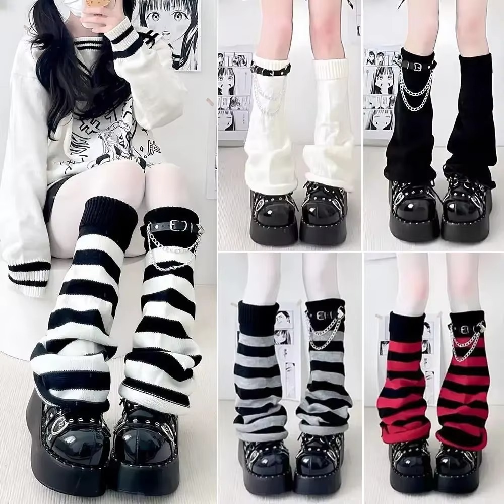 고딕 하라주쿠 니트 레그 워머, 루즈핏 스트라이프 니트 - Boot Sock Slouchy 리뷰 및 가격